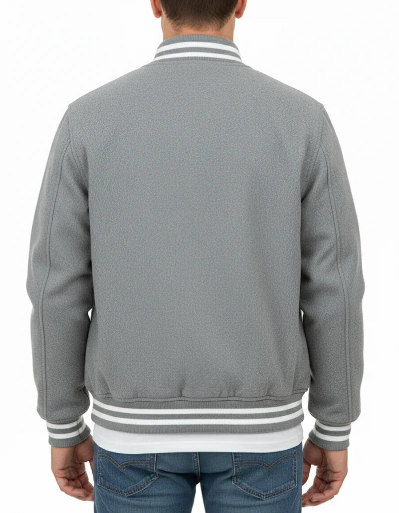 All Wool Varsity Bomber Letterman Lt.Grey Jacket
