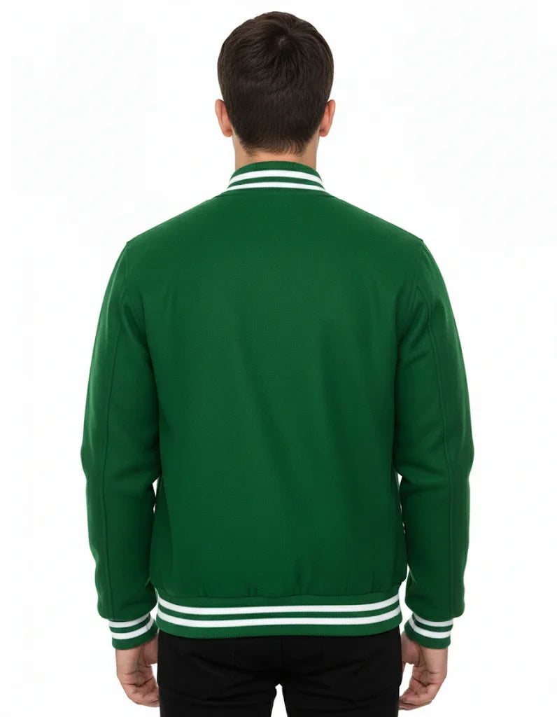 All Wool Varsity Bomber Letterman Green Jacket