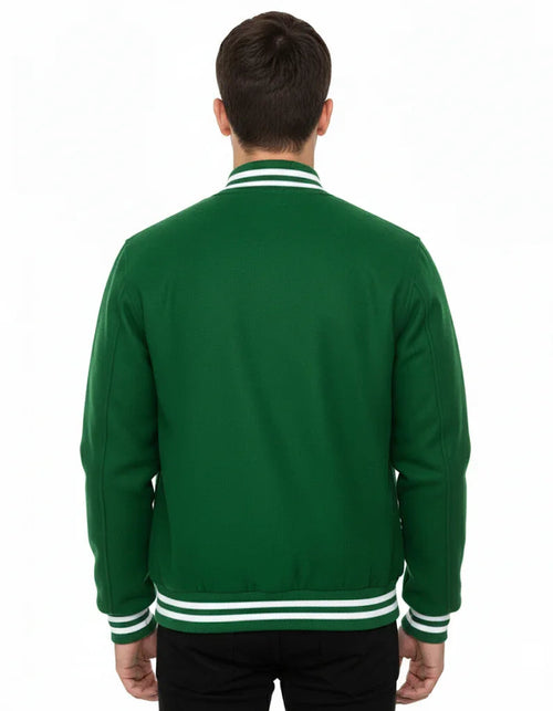 All Wool Varsity Bomber Letterman Green Jacket